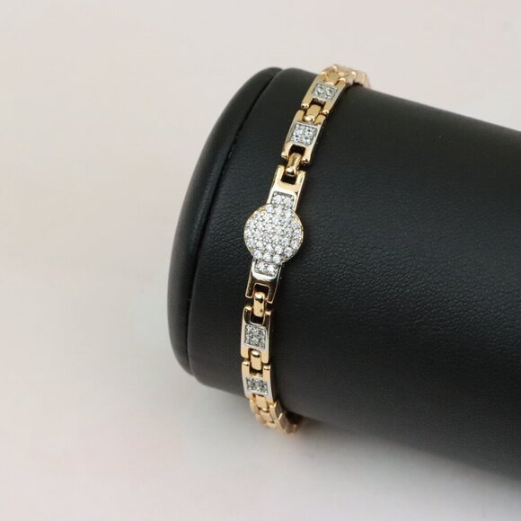 Elegant Rose Gold Bracelet with Pave Circle and Link Design, XPBL0653 - Picture 6 of 12